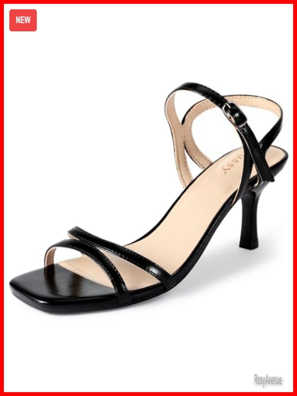 Kitten Heels Square Open Toe Ankle Strappy Faux Leather Sandals